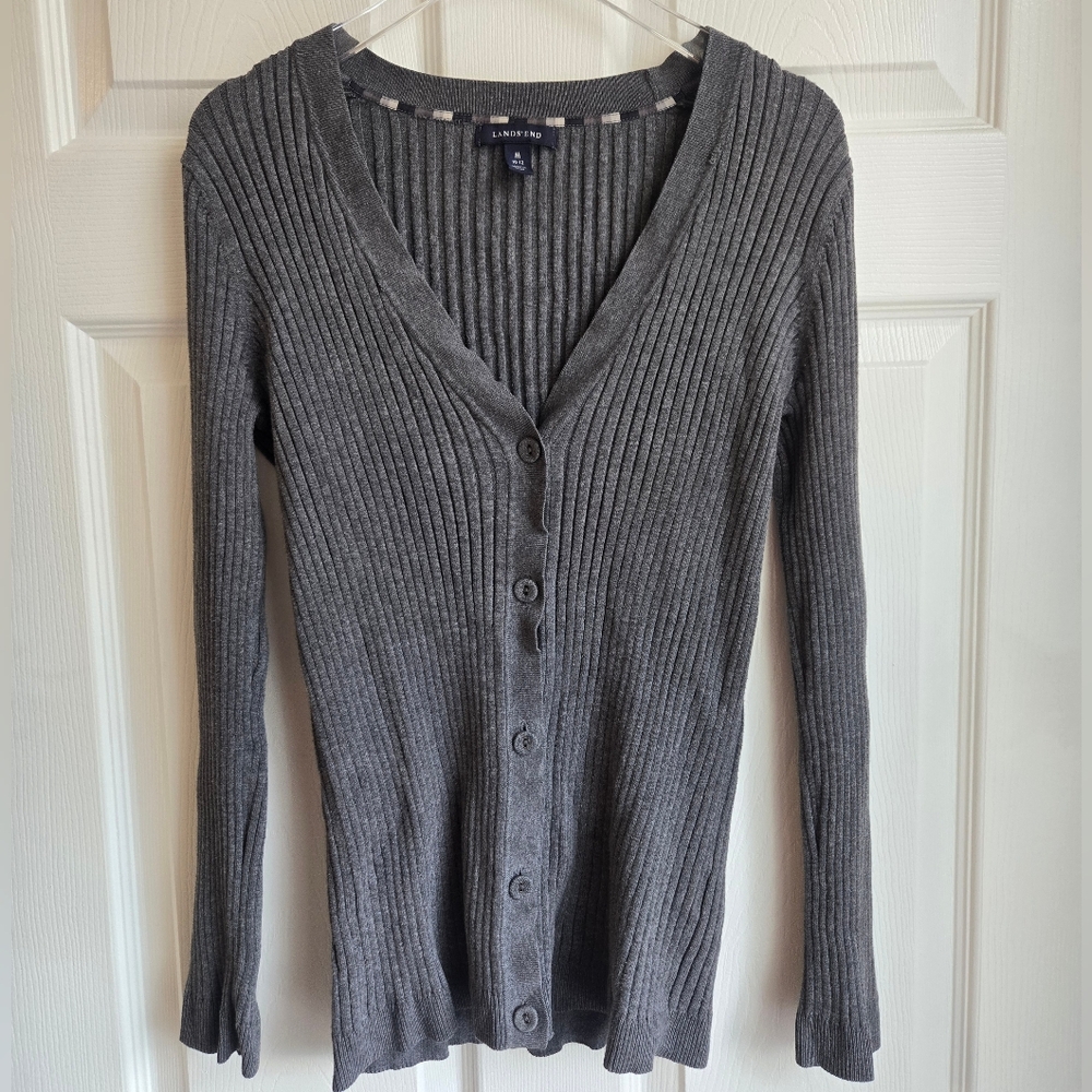 Lands' End Gray Ribbed Cardigan